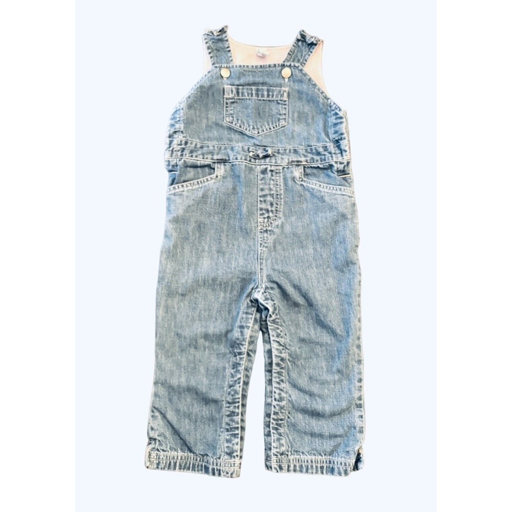 Both Baby Gap Toddler Overalls 18-24 Denim Pink Bows Lined Soft Cotton Blue Jean